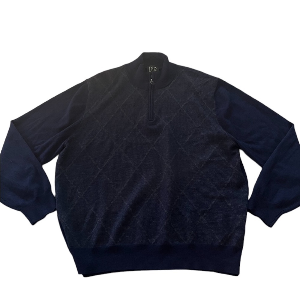 Jos. A. Bank Navy Blue Mens 1/4 Zip Argyle Knit Merino Wool Sweater Size XL